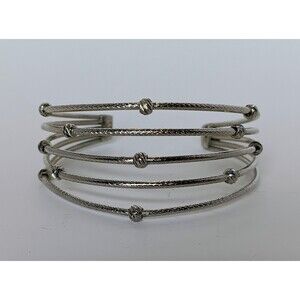 Textured Silvertone Ball Cable Cuff Bracelet 7.5 in